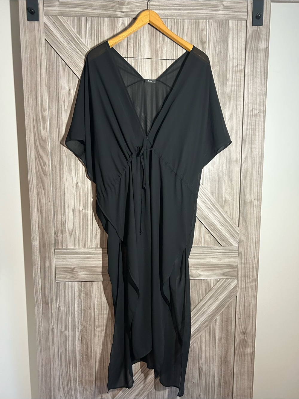 Knix Black Sheer Kimono Maxi Swim Cover-Up Kaftan - 53"